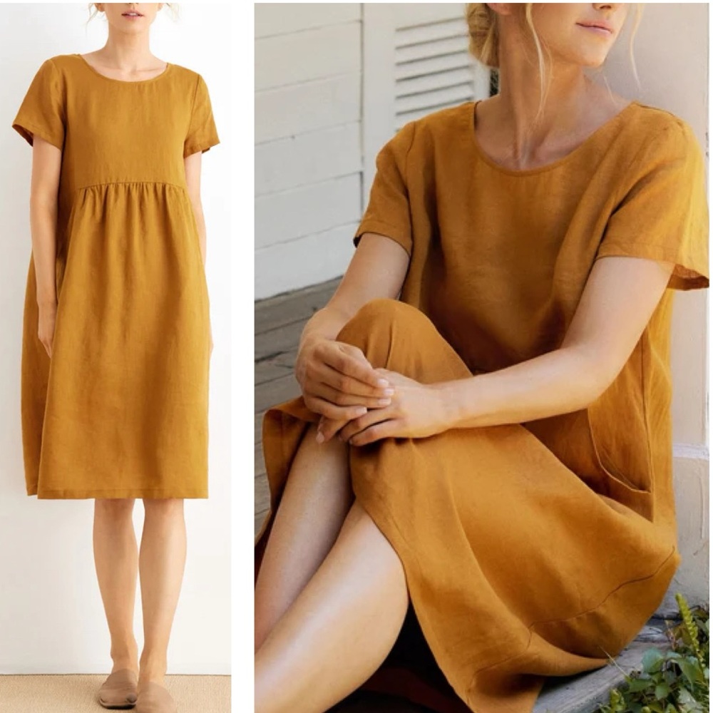 Grae Cove NWT Copper 100% Linen Georgina Pocket Swing Midi Dress Size‎ Medium